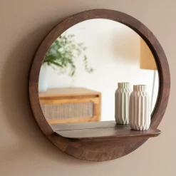 Miroir|Décoration<Made in Meubles Miroir rond avec étagère en bois de manguier Marley