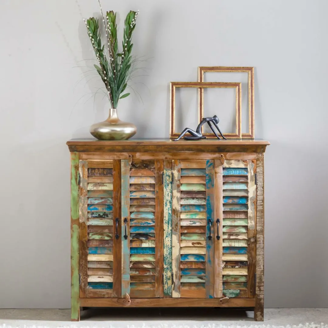 Buffet<Made in Meubles Petit buffet à lattes en bois coloré Ethnik