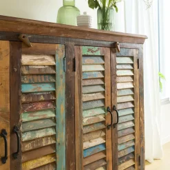 Buffet<Made in Meubles Petit buffet à lattes en bois coloré Ethnik