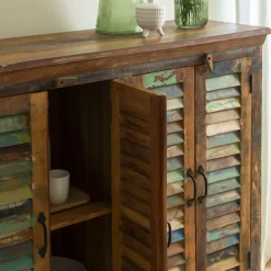 Buffet<Made in Meubles Petit buffet à lattes en bois coloré Ethnik