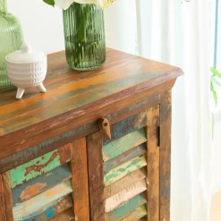 Buffet<Made in Meubles Petit buffet à lattes en bois coloré Ethnik