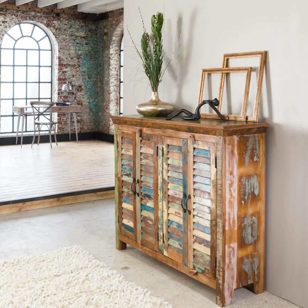 Buffet<Made in Meubles Petit buffet à lattes en bois coloré Ethnik