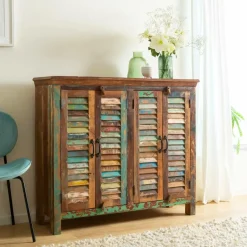 Buffet<Made in Meubles Petit buffet à lattes en bois coloré Ethnik