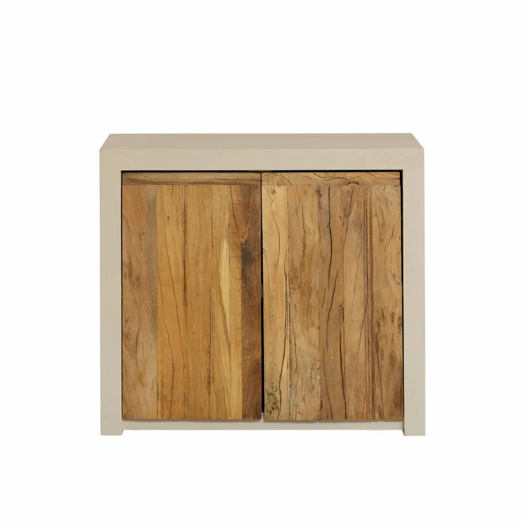 Buffet<Made in Meubles Petit buffet 2 portes en bois effet béton et bois recyclé Dalva