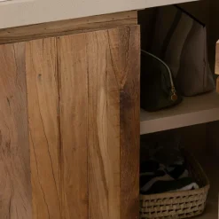 Buffet<Made in Meubles Petit buffet 2 portes en bois effet béton et bois recyclé Dalva