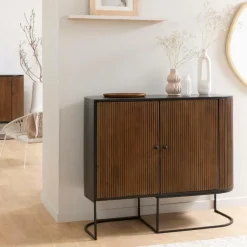 Buffet<Made in Meubles Petit buffet arrondi en bois de manguier et métal Ysé