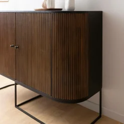 Buffet<Made in Meubles Petit buffet arrondi en bois de manguier et métal Ysé