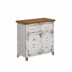 Buffet<Made in Meubles Petit buffet blanc en pin massif brossé Bastille
