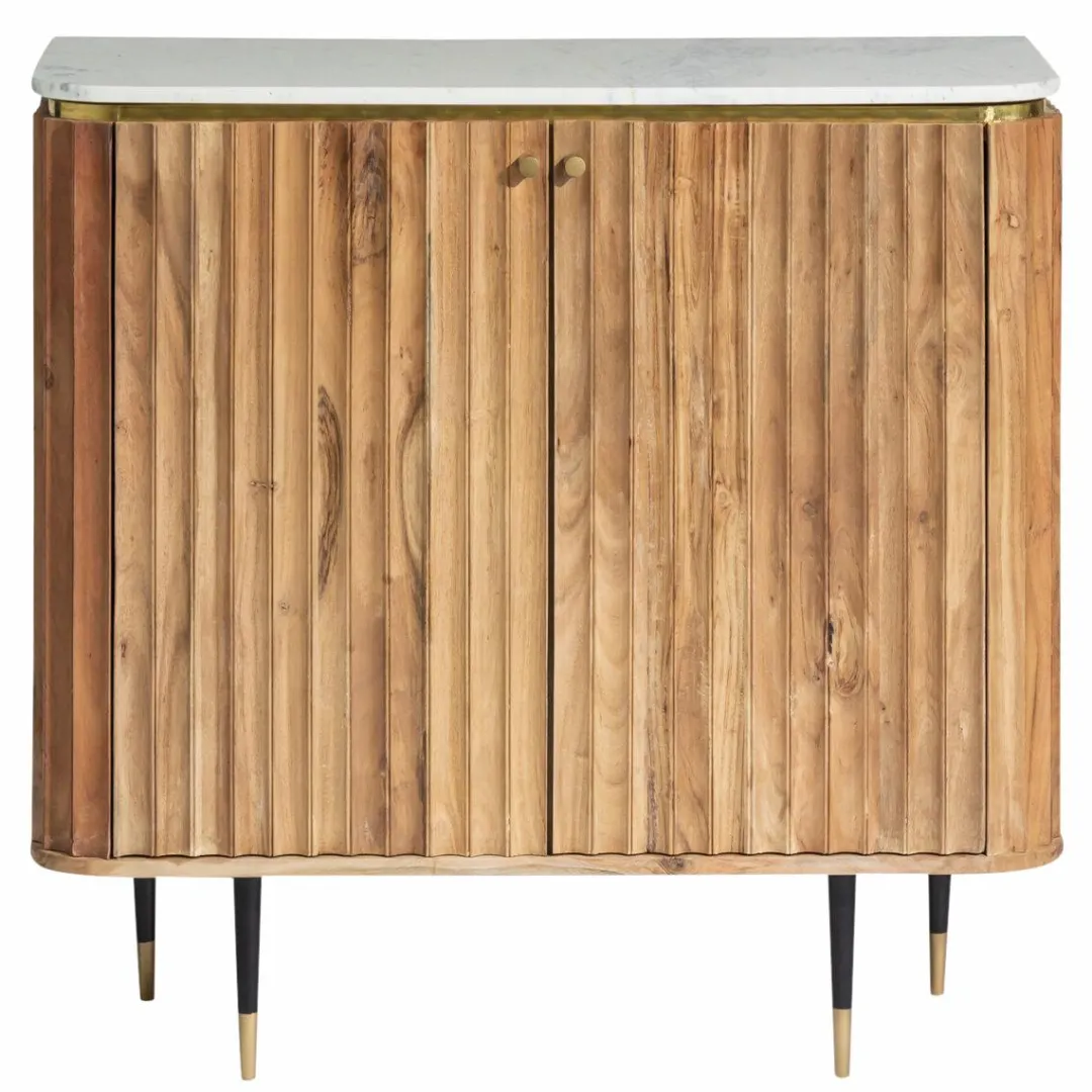 Buffet<Made in Meubles Petit buffet en bois d'acacia et marbre blanc Judith