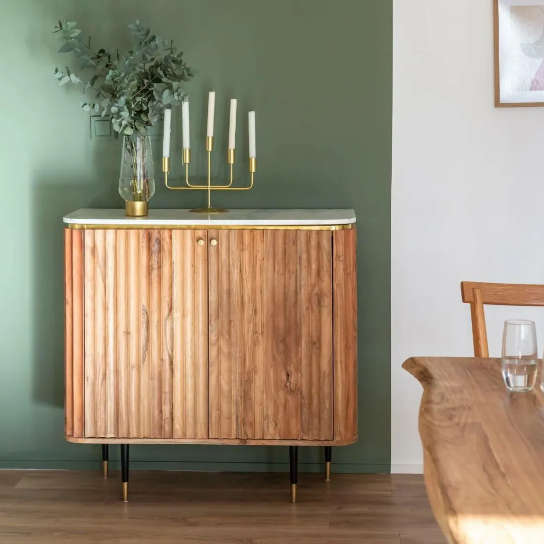 Buffet<Made in Meubles Petit buffet en bois d'acacia et marbre blanc Judith