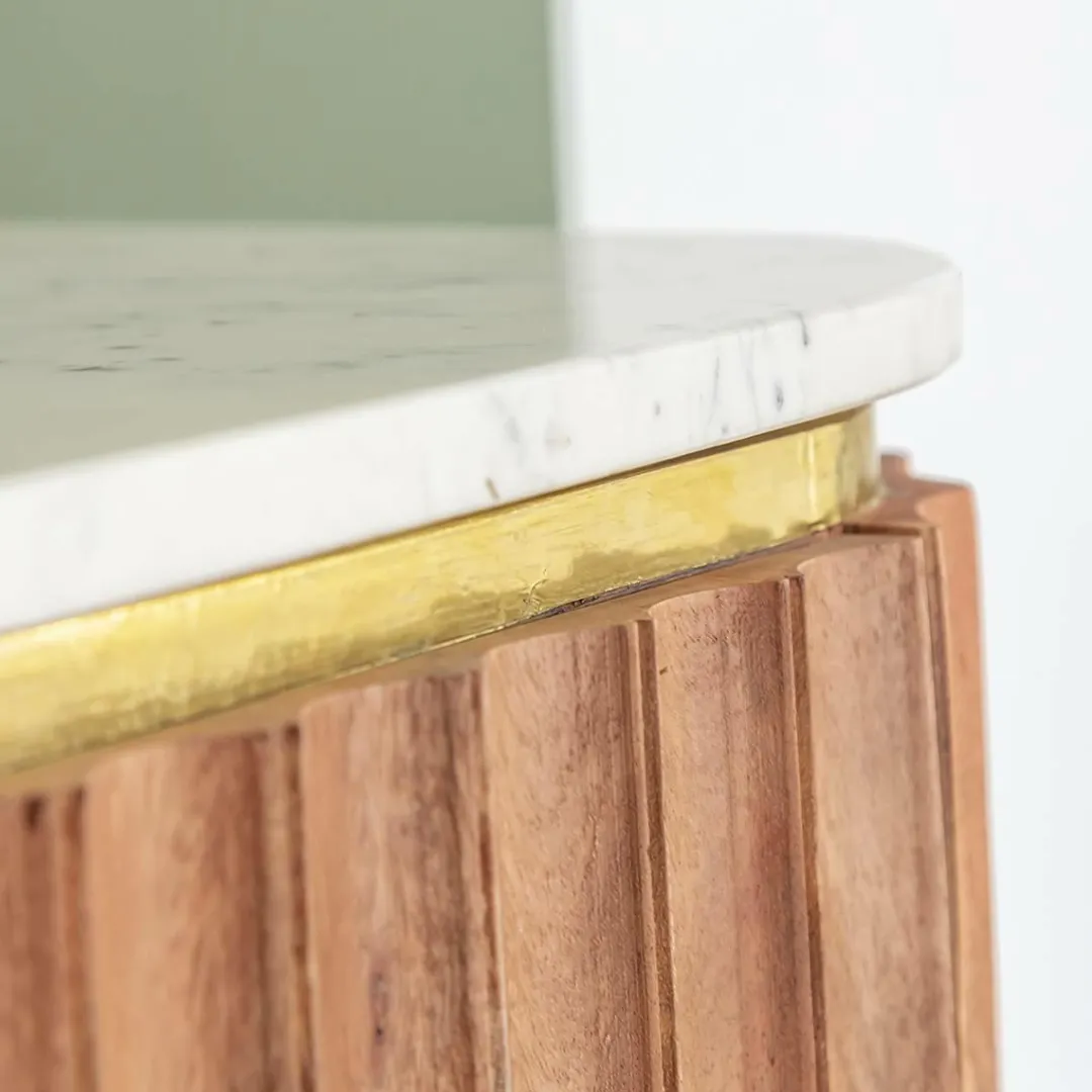 Buffet<Made in Meubles Petit buffet en bois d'acacia et marbre blanc Judith