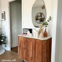 Buffet<Made in Meubles Petit buffet en bois d'acacia et marbre blanc Judith