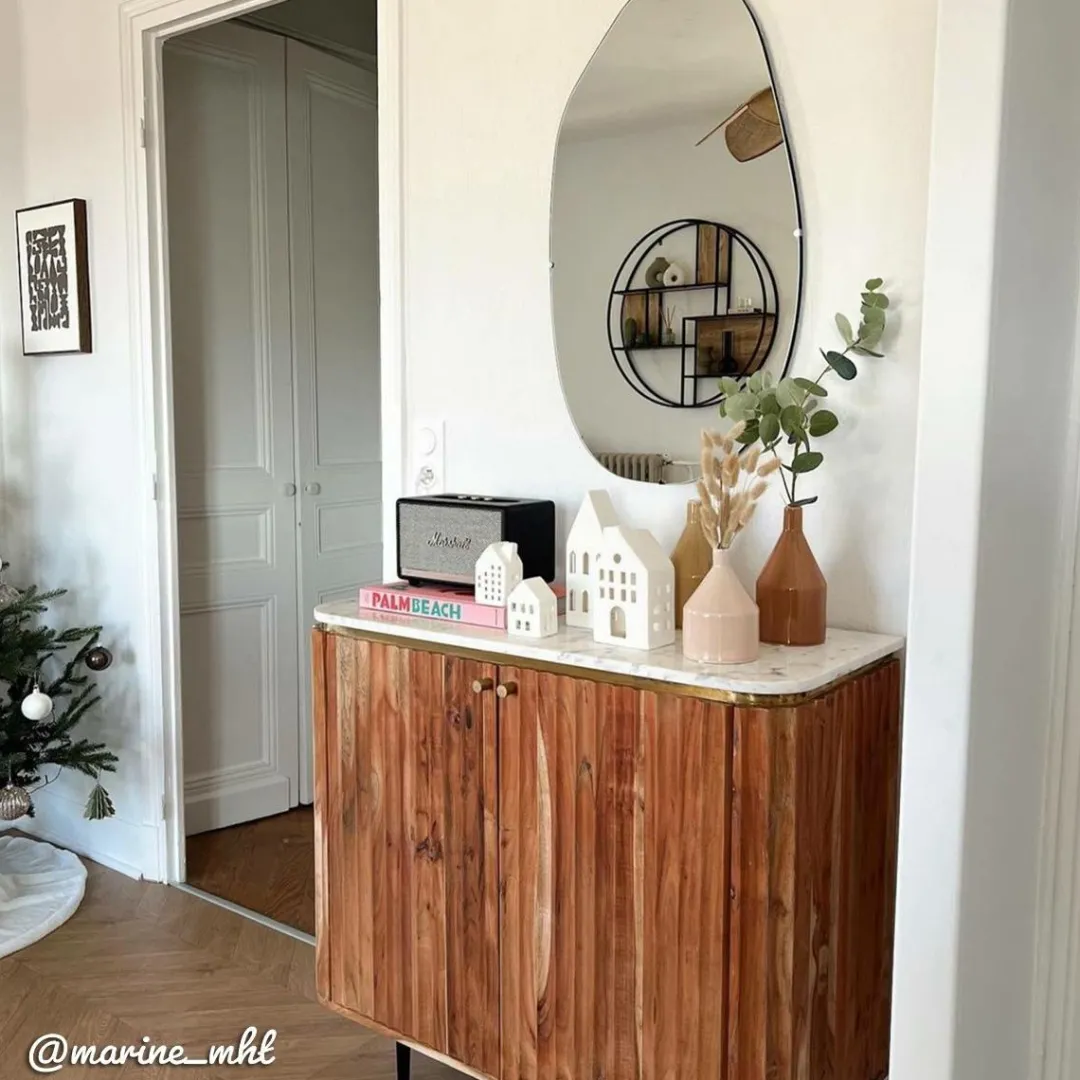 Buffet<Made in Meubles Petit buffet en bois d'acacia et marbre blanc Judith