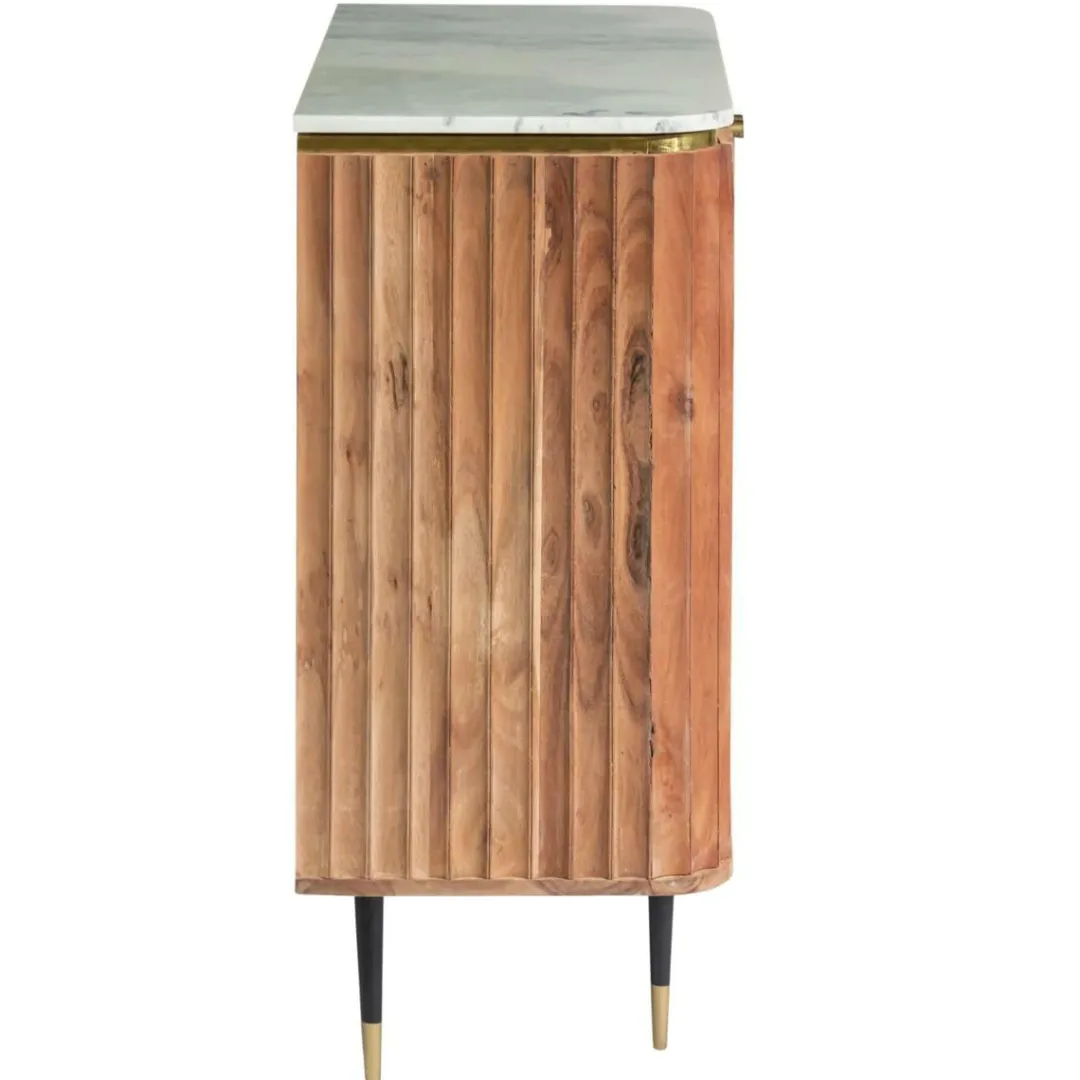 Buffet<Made in Meubles Petit buffet en bois d'acacia et marbre blanc Judith