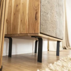 Buffet<Made in Meubles Petit buffet en bois d'acacia et pierre Côme