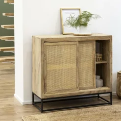 Buffet<Made in Meubles Petit buffet en bois de manguier et cannage Rim
