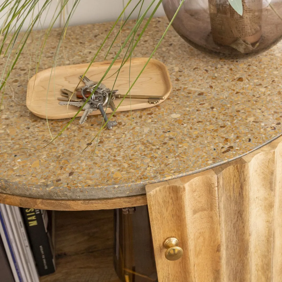 Buffet<Made in Meubles Petit buffet en bois de manguier et terrazzo Bao