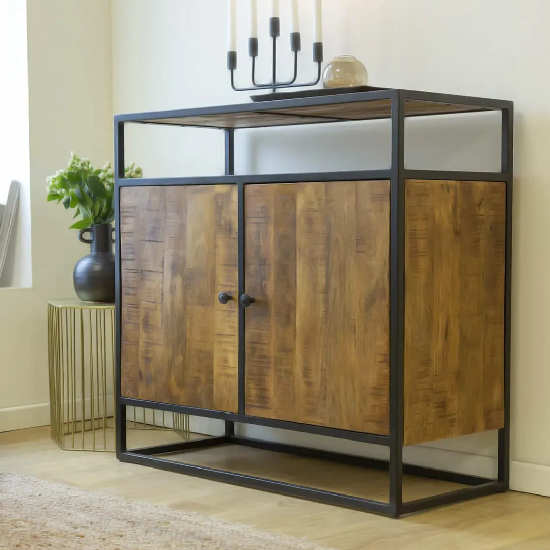 Buffet<Made in Meubles Petit buffet en métal et bois de manguier Marcel