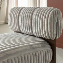 Fauteuil<Made in Meubles Petit fauteuil carré en velours côtelé et bois d'hévéa gris Eleonor