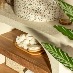 Meuble Sous Vasque<Made in Meubles Petit meuble sous vasque en bois effet béton et bois d'acacia Dalva