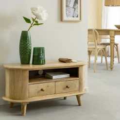 Meuble Tv<Made in Meubles Petit meuble TV arrondi en bois de manguier Maëva