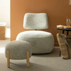 Tabouret<Made in Meubles Petit tabouret en tissu bouclette gris Nério