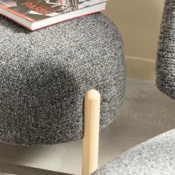 Tabouret<Made in Meubles Petit tabouret en tissu bouclette gris foncé Nério