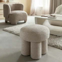 Tabouret<Made in Meubles Petit tabouret en tissu écru Toby