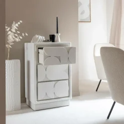 Commode<Made in Meubles Petite commode 3 portes bois effet béton blanc Danaé