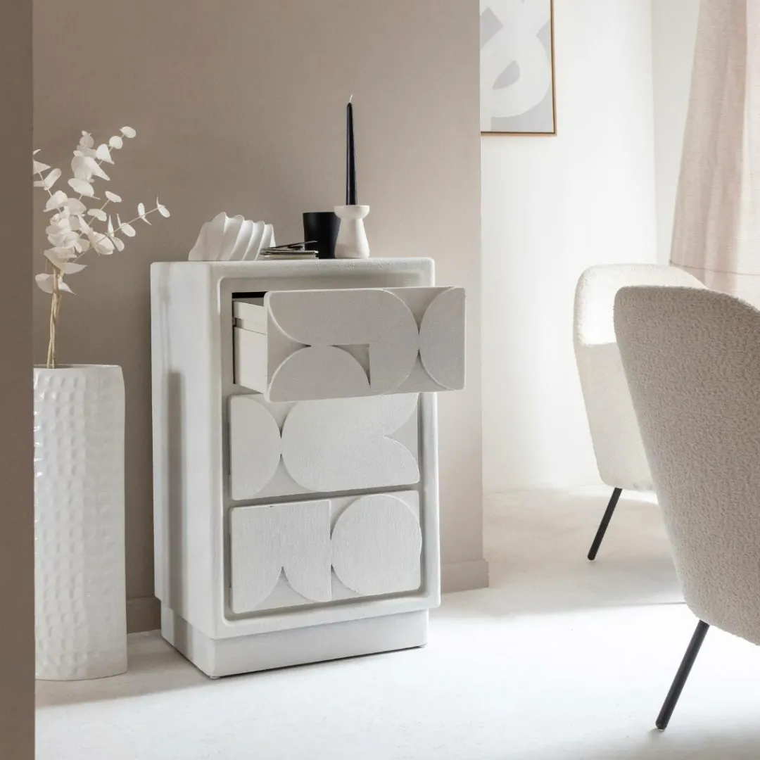 Commode<Made in Meubles Petite commode 3 portes bois effet béton blanc Danaé