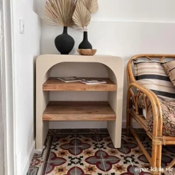 Table Console<Made in Meubles Petite console en bois effet béton et bois d'acacia Dalva