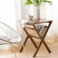 Bout De Canapé & Sellette|Décoration<Made in Meubles Porte revue en bois de manguier et cannage Charline