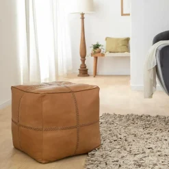 Fauteuil<Made in Meubles Pouf en cuir 1 place marron Gaetan