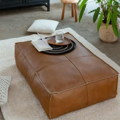 Banc<Made in Meubles Pouf en cuir grand modèle Mina