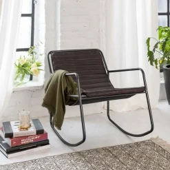 Fauteuil<Made in Meubles Rocking chair en cuir noir Sydney