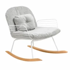 Fauteuil<Made in Meubles Rocking chair en métal blanc tissu gris Ethan