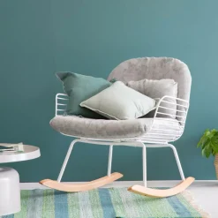 Fauteuil<Made in Meubles Rocking chair en métal blanc tissu gris Ethan