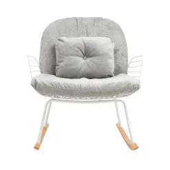 Fauteuil<Made in Meubles Rocking chair en métal blanc tissu gris Ethan