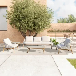 Salon De Jardin<Made in Meubles Salon de jardin à cordes 5 places gris clair Sayen