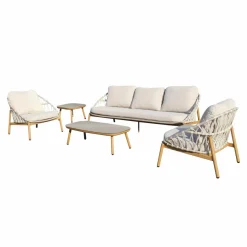 Salon De Jardin<Made in Meubles Salon de jardin à cordes 5 places gris clair Sayen