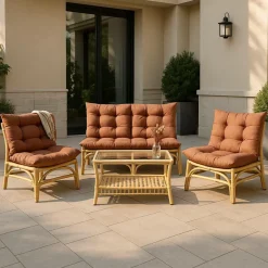 Salon De Jardin<Made in Meubles Salon de jardin en rotin avec coussins terracotta Rattan