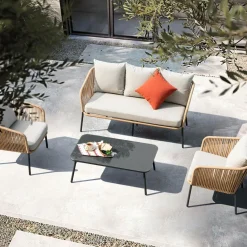 Salon De Jardin<Made in Meubles Salon de jardin gris à cordes 5 places Sayen