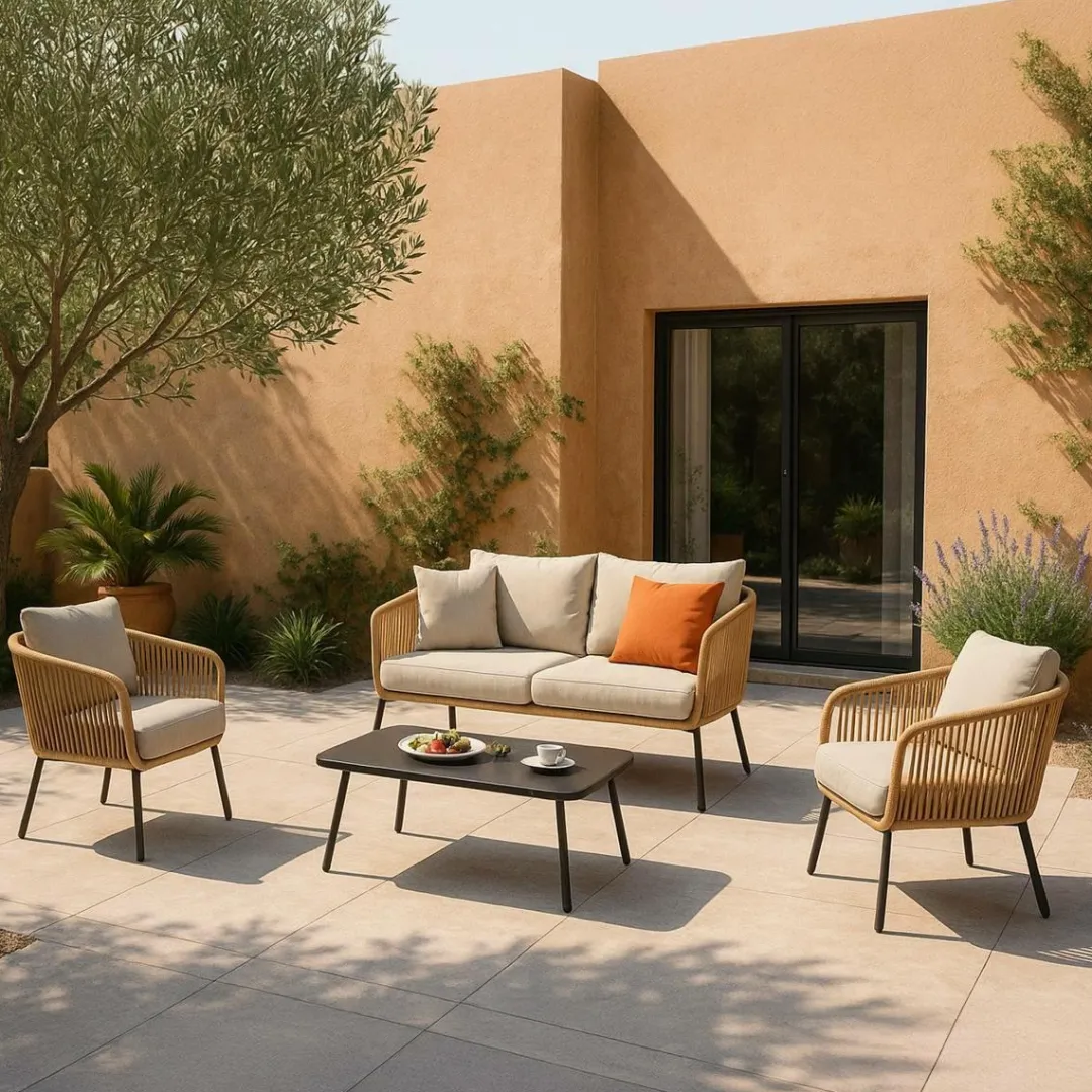 Salon De Jardin<Made in Meubles Salon de jardin gris à cordes 5 places Sayen