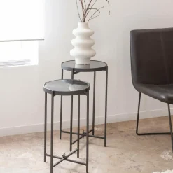 Table Gigogne|Bout De Canapé & Sellette<Made in Meubles Sellette gigogne en métal et en verre Florian