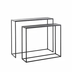 Table Console<Made in Meubles Set de deux consoles en aluminium et métal noir Linda