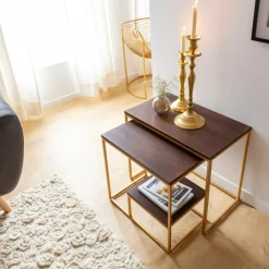 Table Console<Made in Meubles Set de deux consoles en bois de manguier et métal Léon