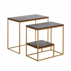 Table Console<Made in Meubles Set de deux consoles en bois de manguier et métal Léon