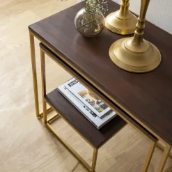 Table Console<Made in Meubles Set de deux consoles en bois de manguier et métal Léon