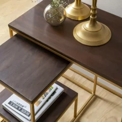 Table Console<Made in Meubles Set de deux consoles en bois de manguier et métal Léon