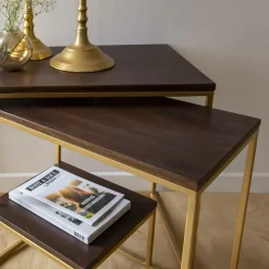 Table Console<Made in Meubles Set de deux consoles en bois de manguier et métal Léon